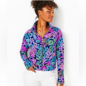 Lilly Pulitzer Wrenley zip up Colorful Floral Jacket Aegean navy calypso coast